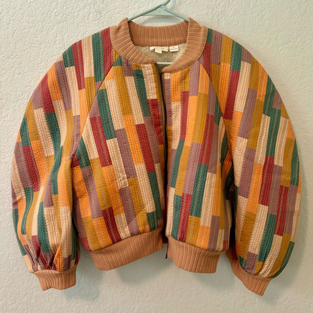 Let Me Be Quilted Patchwork Bomber Jacket Size La… - image 1